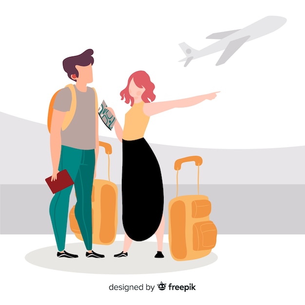 Vecteur gratuit fond plat heureux couple voyageant