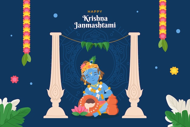 Vecteur gratuit fond plat janmashtami