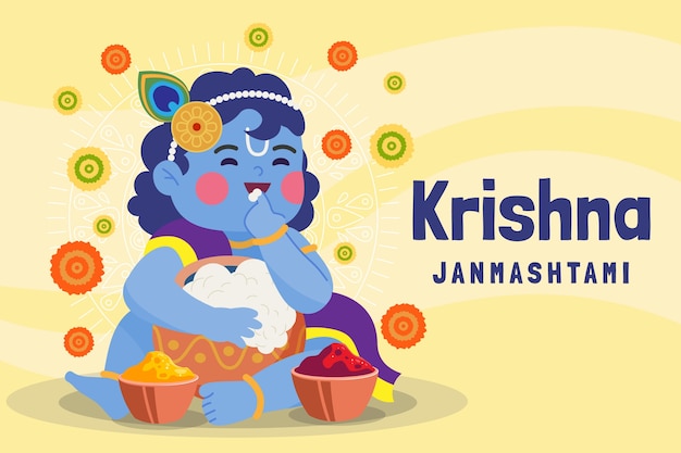 Vecteur gratuit fond plat janmashtami