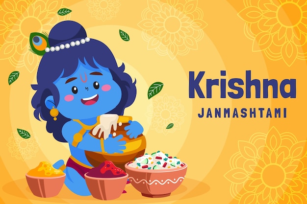 Vecteur gratuit fond plat janmashtami