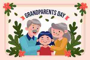 Vecteur gratuit fond plat de la journée des grands-parents avec les grands-parents et l'enfant