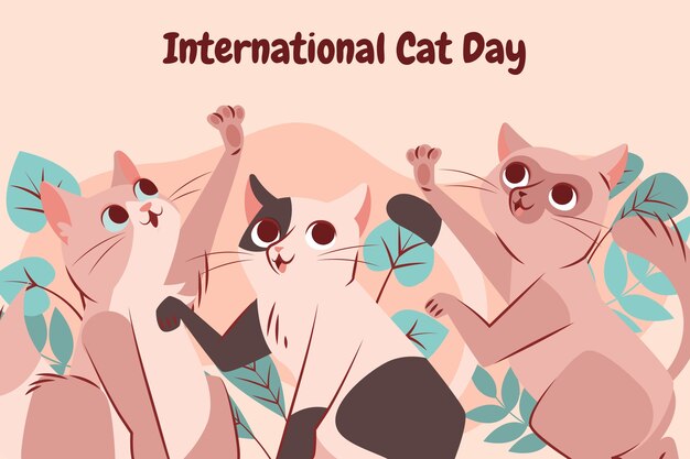 Fond plat de la journée internationale du chat avec des chats