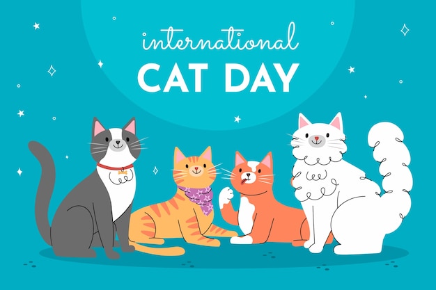 Vecteur gratuit fond plat de la journée internationale du chat avec des chats