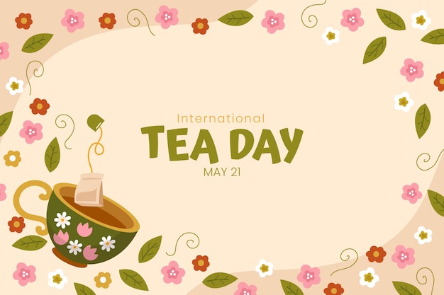 Vecteur gratuit fond plat de la journée internationale du thé