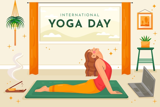 Vecteur gratuit fond plat de la journée internationale du yoga
