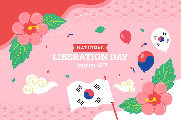 Vecteur gratuit fond plat de la journée de la libération nationale coréenne