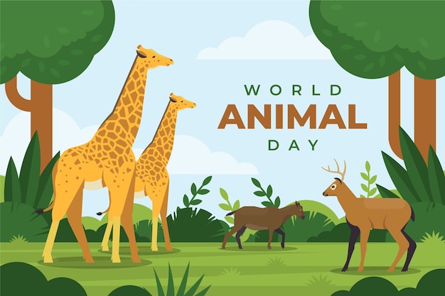 Fond plat de la journée mondiale des animaux avec des animaux