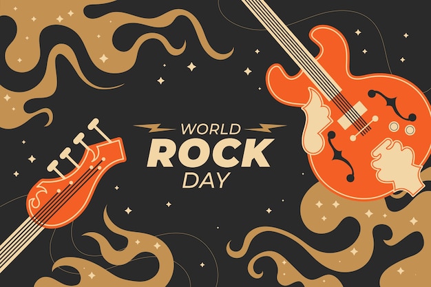 Vecteur gratuit fond plat de la journée mondiale du rock avec guitare