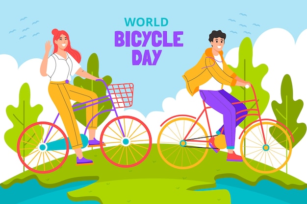 Fond Plat De La Journée Mondiale Du Vélo Vecteur gratuit