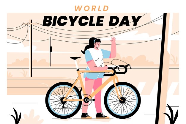 Vecteur gratuit fond plat de la journée mondiale du vélo