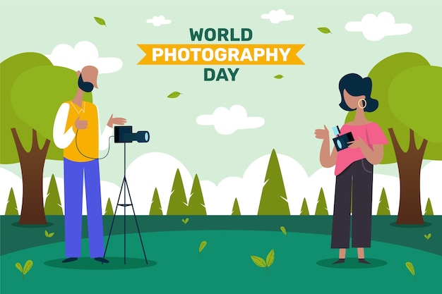 Vecteur gratuit fond plat de la journée mondiale de la photographie