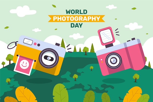 Vecteur gratuit fond plat de la journée mondiale de la photographie