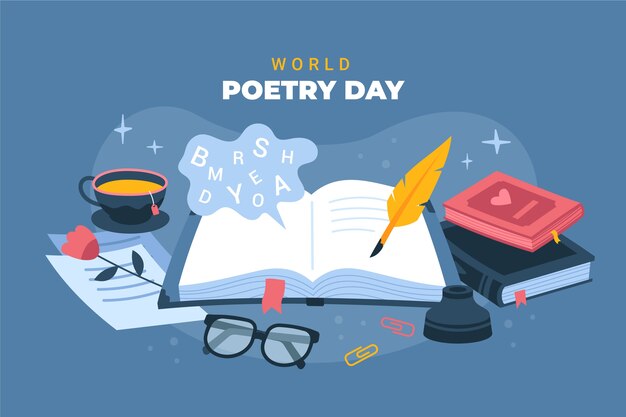Fond plat de la journée mondiale de la poésie