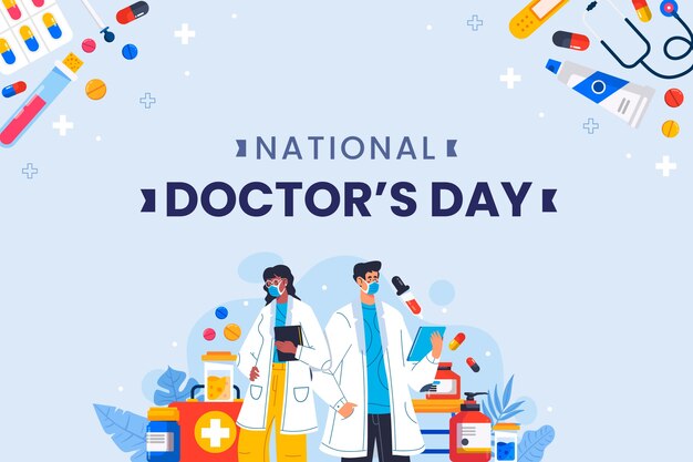 Fond plat de la journée nationale du médecin avec des médecins