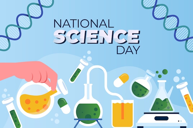 Vecteur gratuit fond plat de la journée nationale de la science