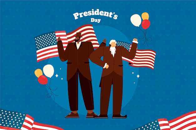 Fond plat de la journée des présidents avec des ballons et un drapeau
