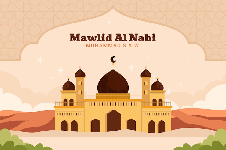 Vecteur gratuit fond plat mawlid al nabi