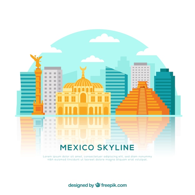 Vecteur gratuit fond plat mexico skyline