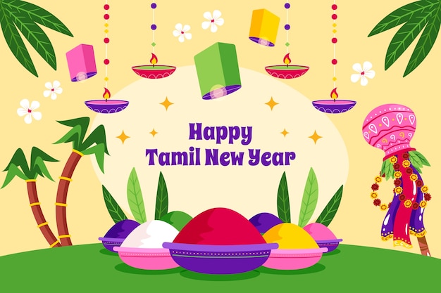 Vecteur gratuit fond plat nouvel an tamil