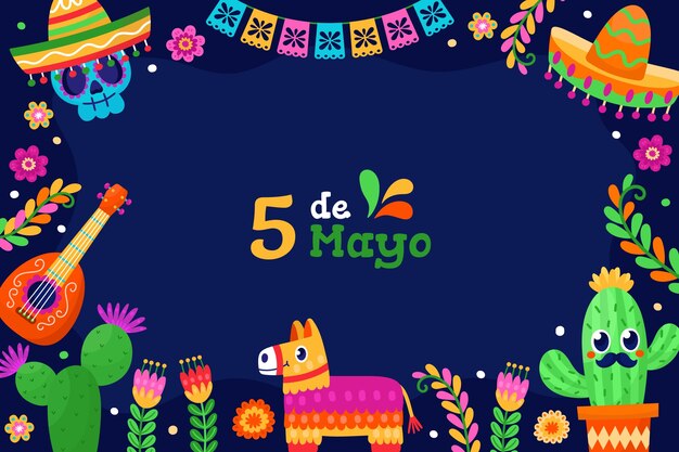 Vecteur gratuit fond plat pour la célébration du cinco de mayo