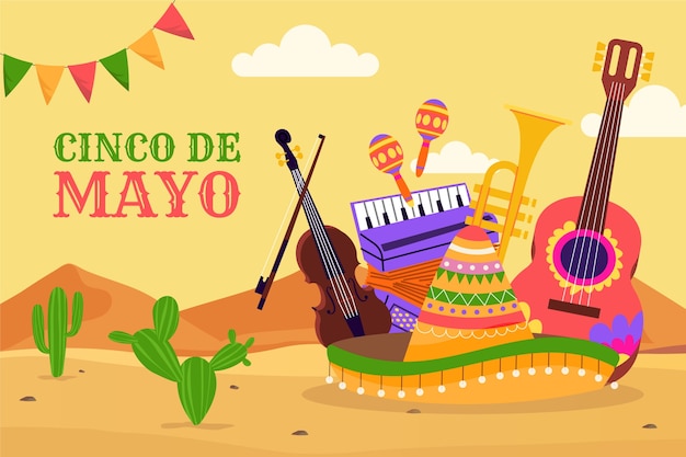 Vecteur gratuit fond plat pour la célébration du cinco de mayo