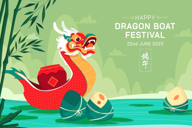 Vecteur gratuit fond plat pour la célébration du festival des bateaux-dragons chinois