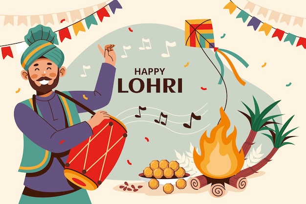 Vecteur gratuit fond plat pour la célébration du festival lohri