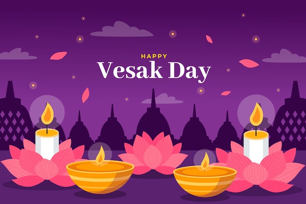 Vecteur gratuit fond plat pour la célébration du festival vesak