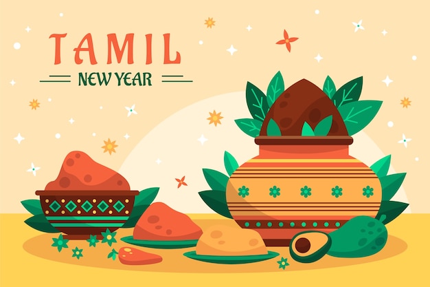 Vecteur gratuit fond plat pour la célébration du nouvel an tamoul