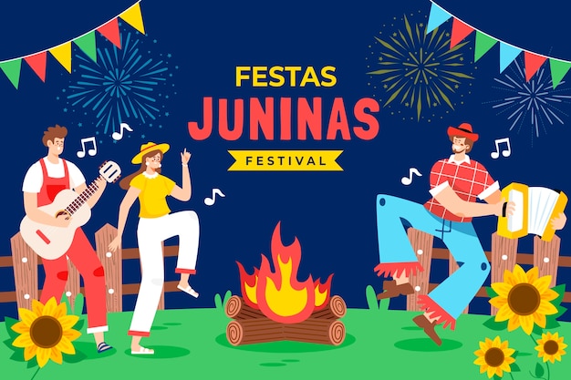 Vecteur gratuit fond plat pour la célébration des festas juninas brésiliennes