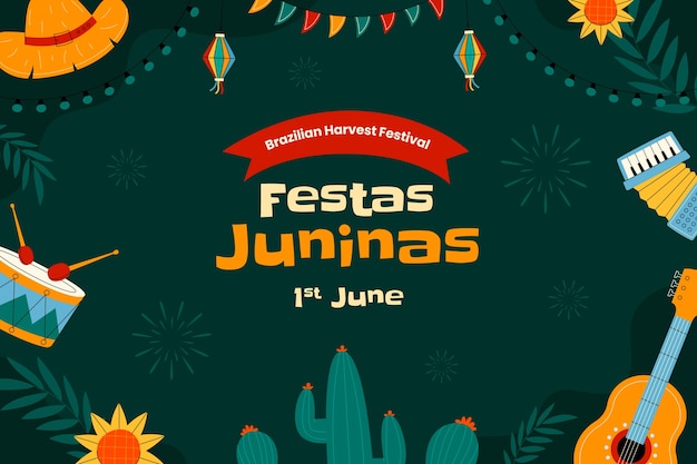 Vecteur gratuit fond plat pour la célébration des festas juninas brésiliennes