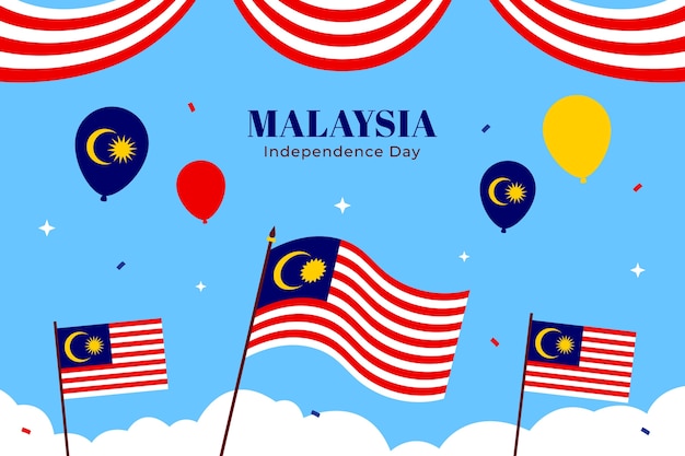 Vecteur gratuit fond plat pour la célébration de la fête de l'indépendance de la malaisie