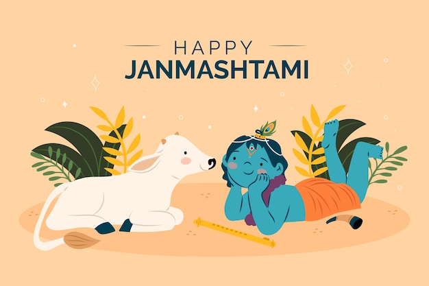 Vecteur gratuit fond plat pour la célébration de janmashtami