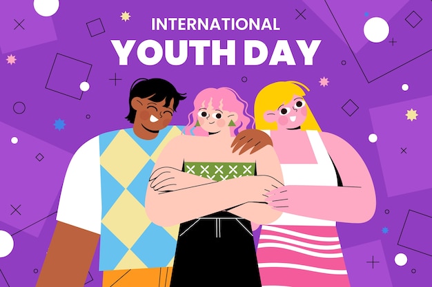Vecteur gratuit fond plat pour la célébration de la journée internationale de la jeunesse