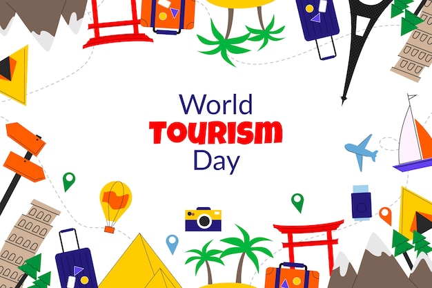 Vecteur gratuit fond plat pour la célébration de la journée mondiale du tourisme