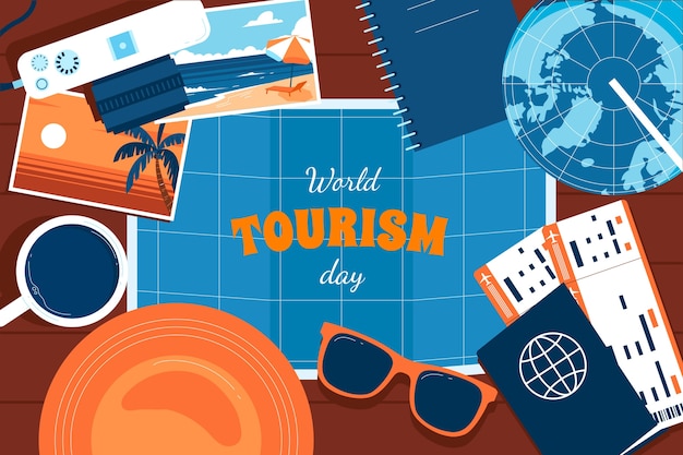 Vecteur gratuit fond plat pour la célébration de la journée mondiale du tourisme