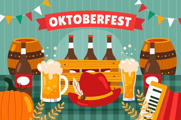 Vecteur gratuit fond plat pour la célébration de l'oktoberfest