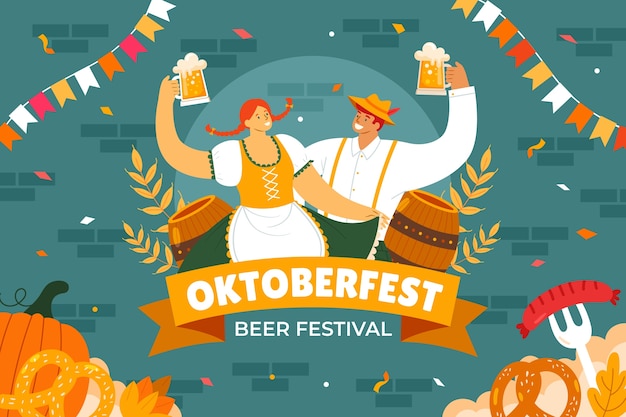 Vecteur gratuit fond plat pour la célébration de l'oktoberfest