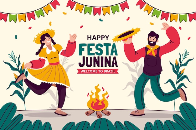 Vecteur gratuit fond plat pour les célébrations brésiliennes des festas juninas