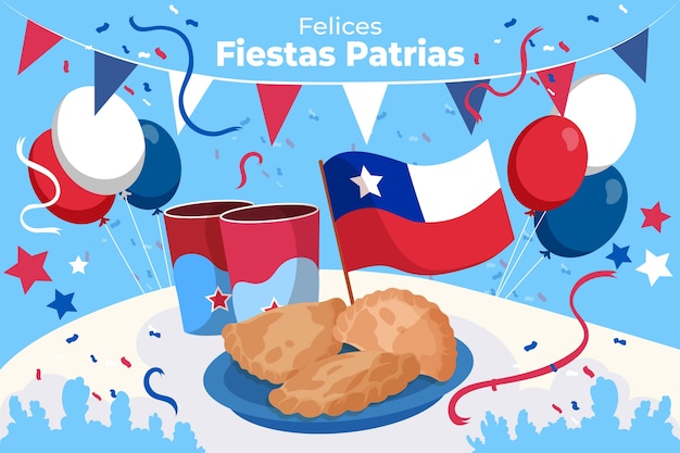 Vecteur gratuit fond plat pour les célébrations des fiestas patrias du chili