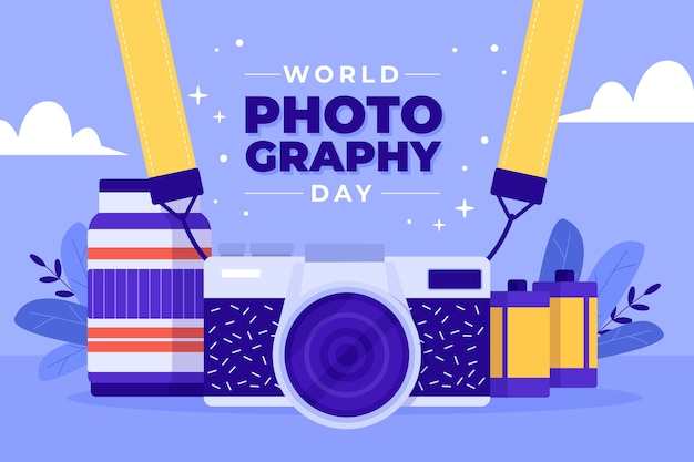 Vecteur gratuit fond plat pour la journée mondiale de la photographie