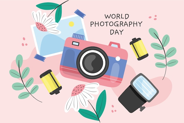 Vecteur gratuit fond plat pour la journée mondiale de la photographie