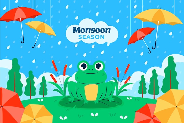 Vecteur gratuit fond plat pour la saison de la mousson