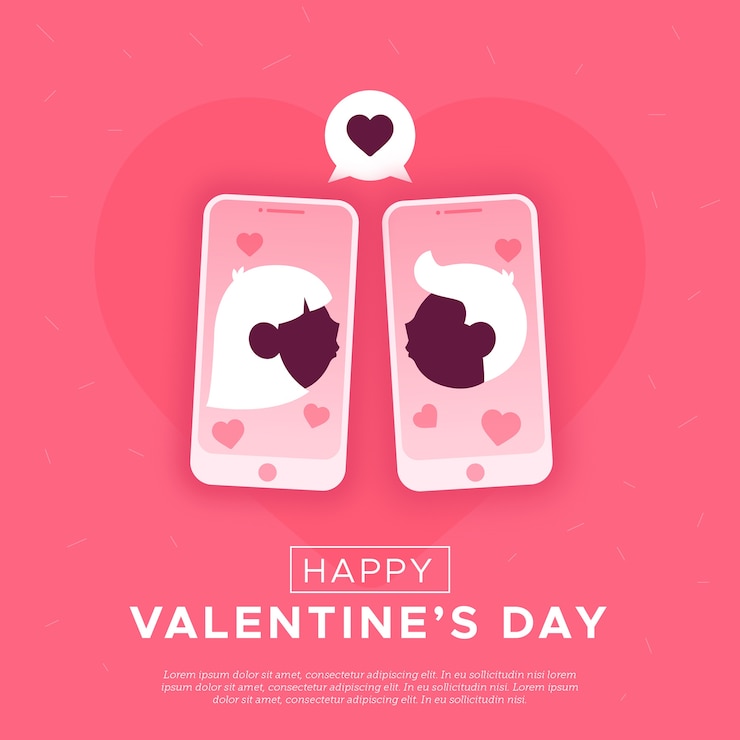 Vecteur gratuit fond plat de la saint-valentin avec application de rencontres