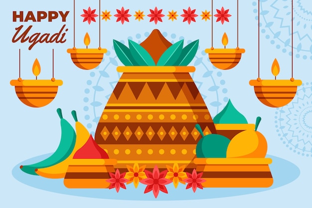 Vecteur gratuit fond plat ugadi