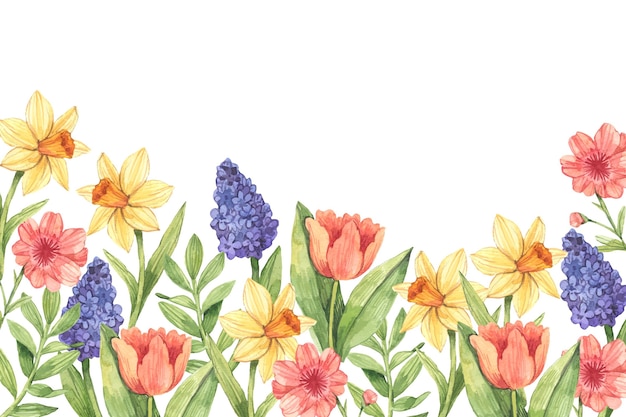 Fond De Printemps Aquarelle Avec Des Fleurs