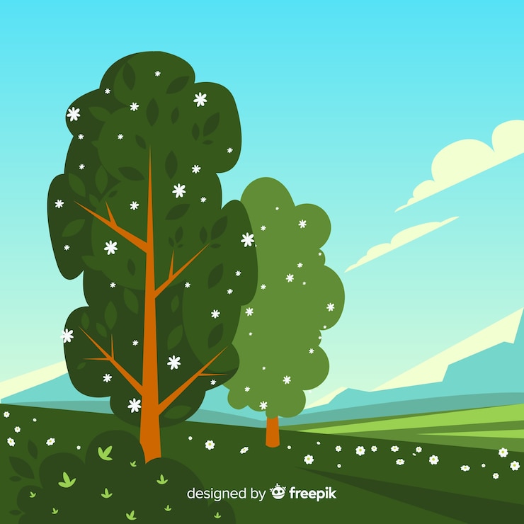 Vecteur gratuit fond de printemps arbre dessiné à la main