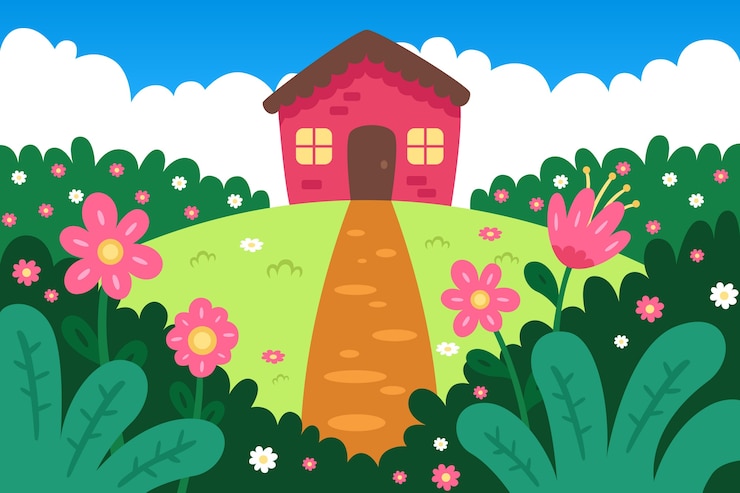Vecteur gratuit fond de printemps avec belle maison