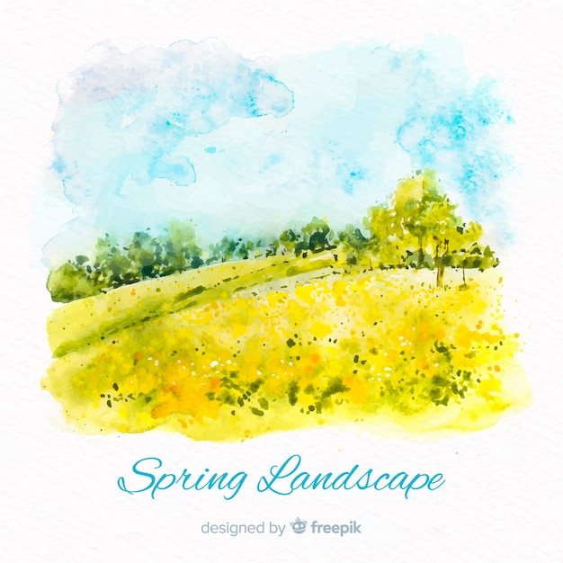 Fond de printemps paysage aquarelle