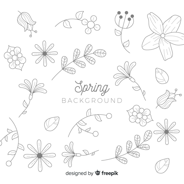 Vecteur gratuit fond de printemps sans couleur doodle